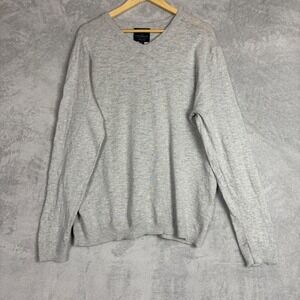 Lucky Brand V-Neck Sweater Grey Cotton Linen Blend Men's Casual Lightweight